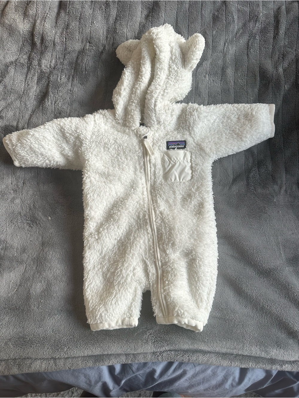 Patagonia Cream Sherpa Baby One-Piece Hooded Footie